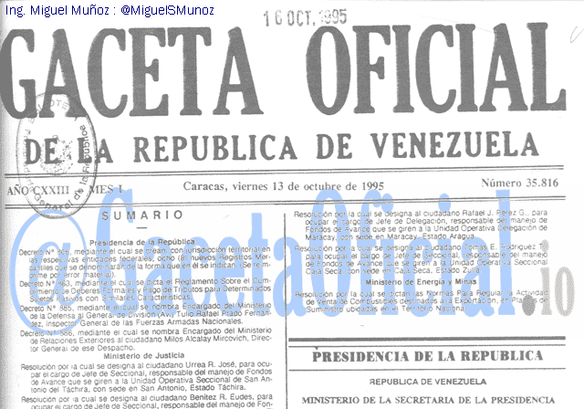 Gaceta Oficial 35816 del 13 Octubre 1995