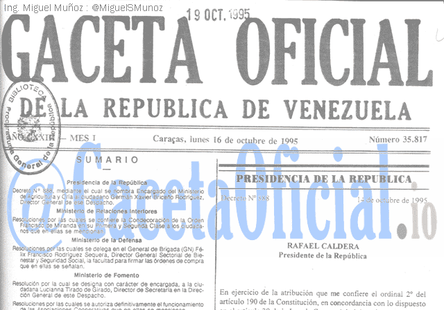 Gaceta Oficial 35817 del 16 Octubre 1995