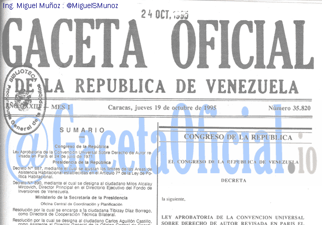 Gaceta Oficial 35820 del 19 Octubre 1995