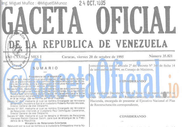 Gaceta Oficial 35821 del 20 Octubre 1995