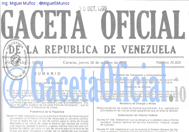 Gaceta Oficial 35824 del 26 Octubre 1995