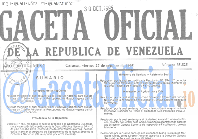 Gaceta Oficial 35825 del 27 Octubre 1995