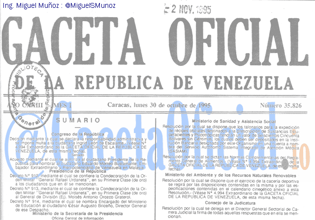 Gaceta Oficial 35826 del 30 Octubre 1995