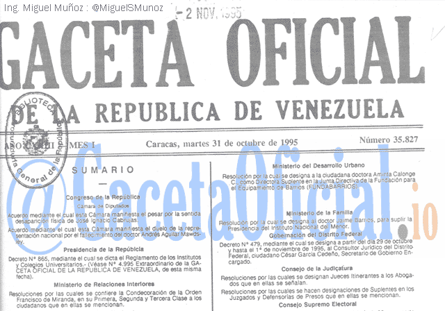 Gaceta Oficial 35827 del 31 Octubre 1995