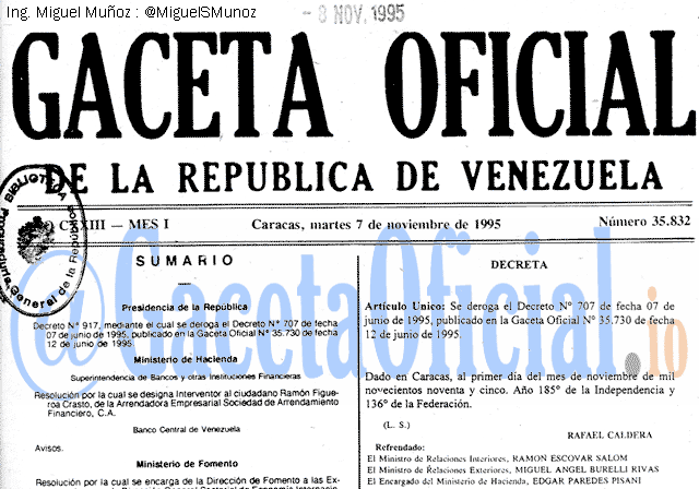 Gaceta Oficial 35832 del 7 Noviembre 1995