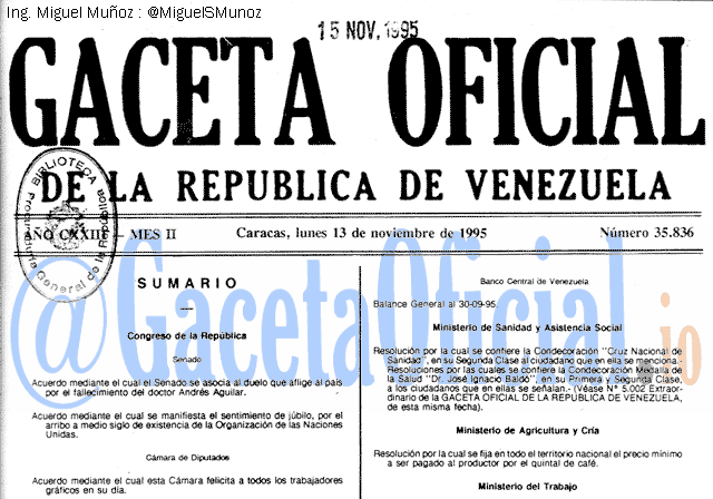 Gaceta Oficial 35836 del 13 Noviembre 1995