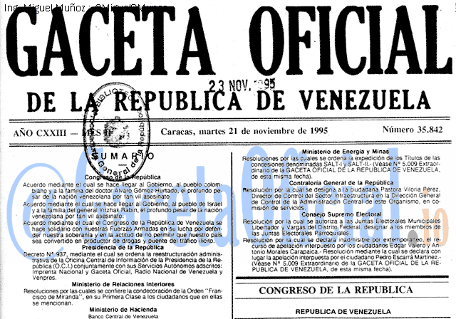 Gaceta Oficial 35842 del 21 Noviembre 1995