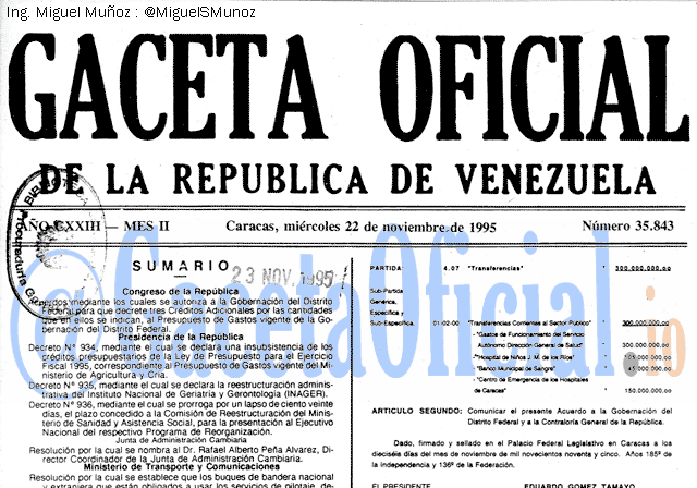 Gaceta Oficial 35843 del 22 Noviembre 1995