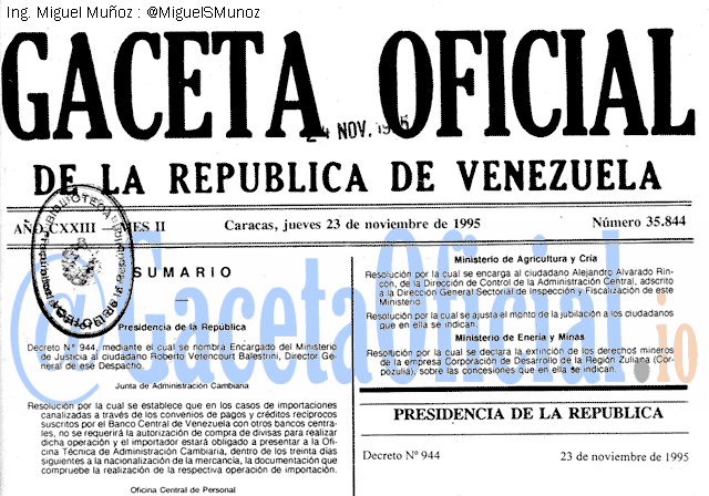 Gaceta Oficial 35844 del 23 Noviembre 1995