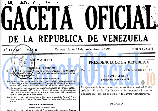 Gaceta Oficial 35846 del 27 Noviembre 1995