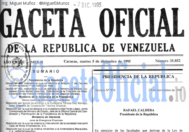 Gaceta Oficial 35852 del 5 Diciembre 1995