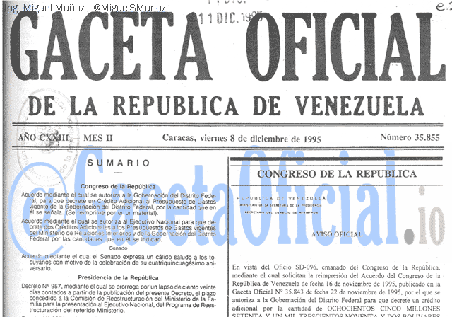 Gaceta Oficial 35855 del 8 Diciembre 1995