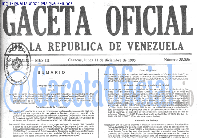Gaceta Oficial 35856 del 11 Diciembre 1995