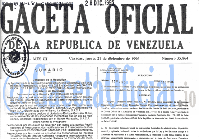 Gaceta Oficial 35864 del 21 Diciembre 1995