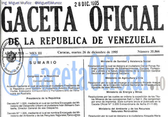 Gaceta Oficial 35866 del 26 Diciembre 1995