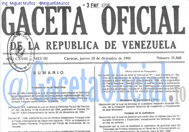 Gaceta Oficial 35868 del 28 Diciembre 1995