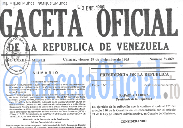 Gaceta Oficial 35869 del 29 Diciembre 1995