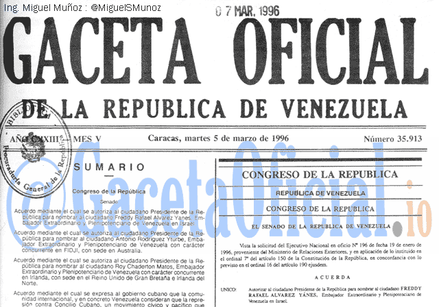 Gaceta Oficial 35913 del 5 Marzo 1996