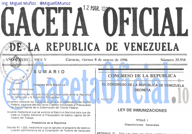 Gaceta Oficial 35916 del 8 Marzo 1996