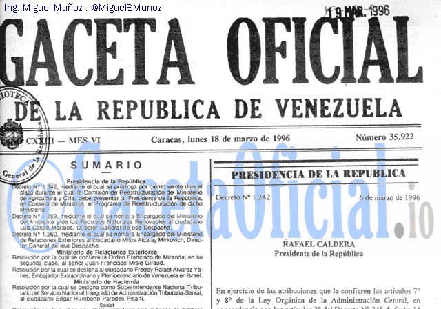 Gaceta Oficial 35922 del 18 Marzo 1996