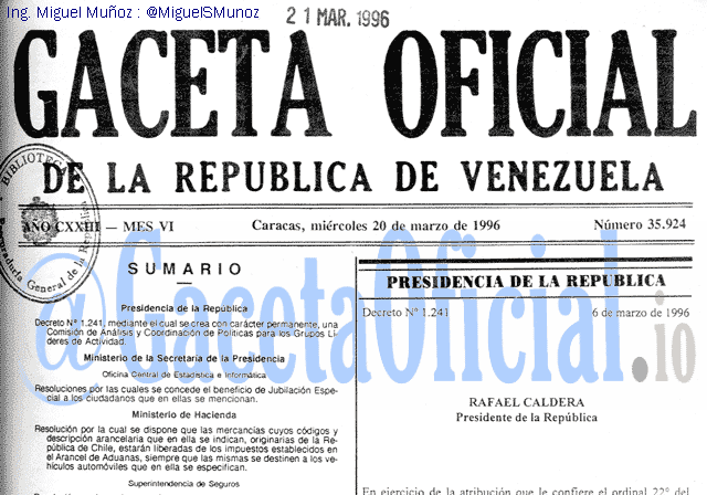 Gaceta Oficial 35924 del 20 Marzo 1996