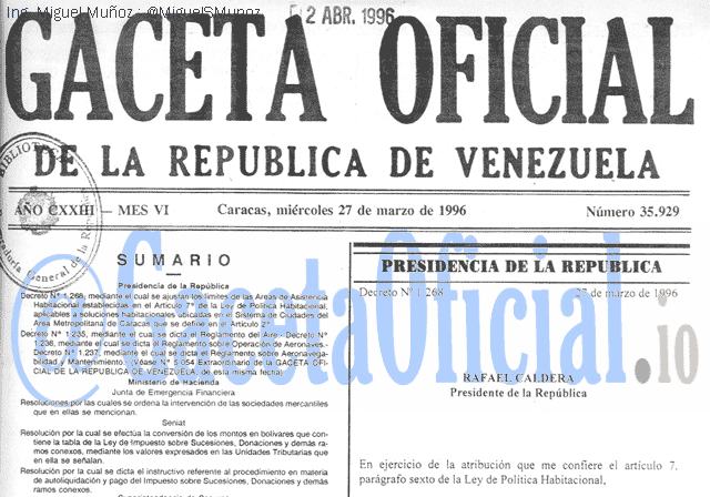 Gaceta Oficial 35929 del 27 Marzo 1996