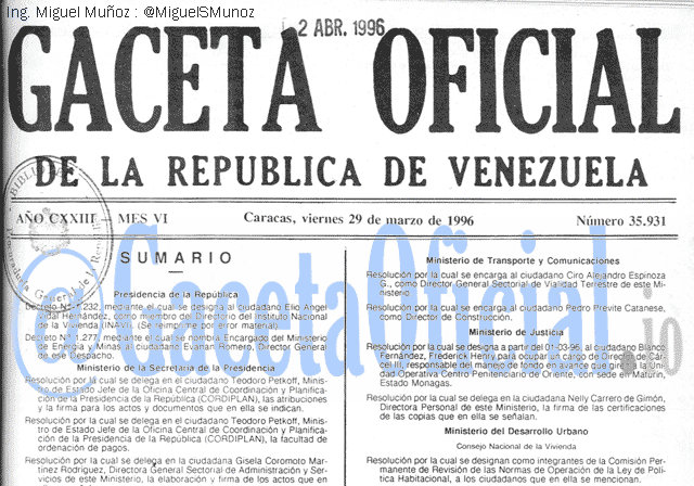 Gaceta Oficial 35931 del 29 Marzo 1996