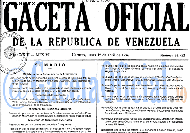 Gaceta Oficial 35932 del 1 Abril 1996