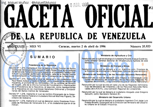 Gaceta Oficial 35933 del 2 Abril 1996