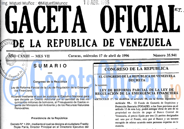 Gaceta Oficial 35941 del 17 Abril 1996