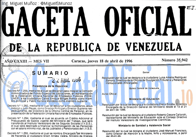 Gaceta Oficial 35942 del 18 Abril 1996