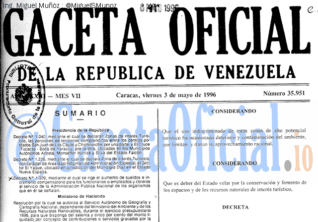 Gaceta Oficial 35951 del 3 Mayo 1996