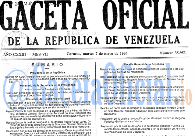 Gaceta Oficial 35953 del 7 Mayo 1996