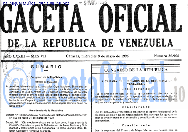 Gaceta Oficial 35954 del 8 Mayo 1996