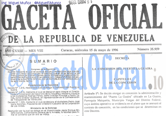 Gaceta Oficial 35959 del 15 Mayo 1996