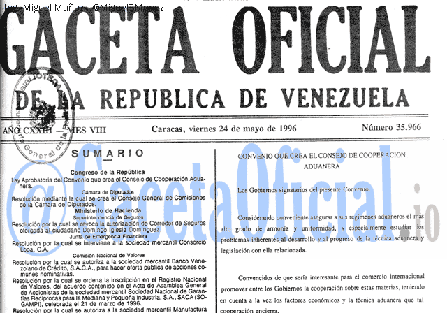 Gaceta Oficial 35966 del 24 Mayo 1996