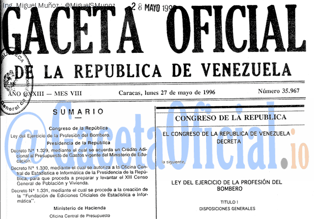 Gaceta Oficial 35967 del 27 Mayo 1996
