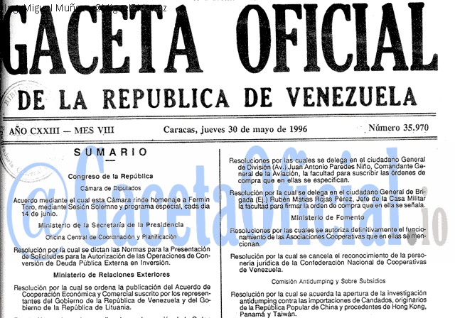 Gaceta Oficial 35970 del 30 Mayo 1996