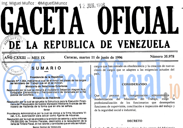 Gaceta Oficial 35978 del 11 Junio 1996