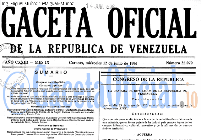Gaceta Oficial 35979 del 12 Junio 1996