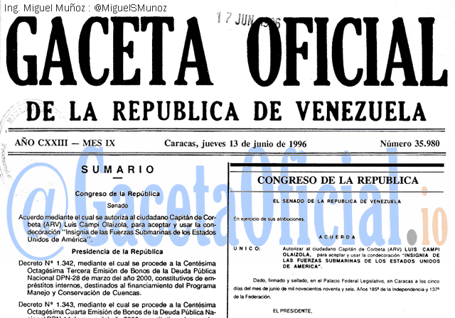 Gaceta Oficial 35980 del 13 Junio 1996