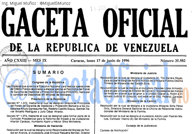 Gaceta Oficial 35982 del 17 Junio 1996