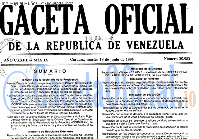 Gaceta Oficial 35983 del 18 Junio 1996