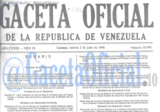 Gaceta Oficial 35992 del 2 Julio 1996