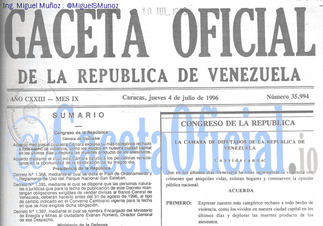 Gaceta Oficial 35994 del 4 Julio 1996