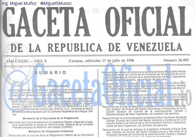 Gaceta Oficial 36002 del 17 Julio 1996