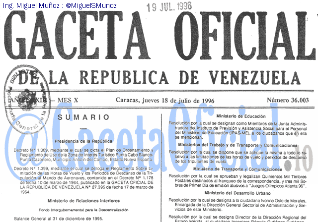 Gaceta Oficial 36003 del 18 Julio 1996