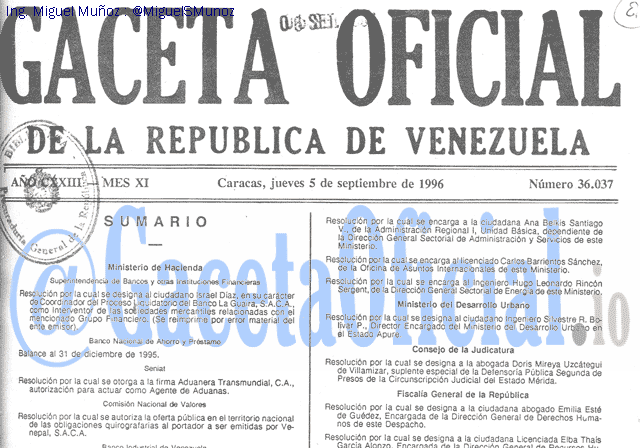 Gaceta Oficial 36037 del 5 Septiembre 1996