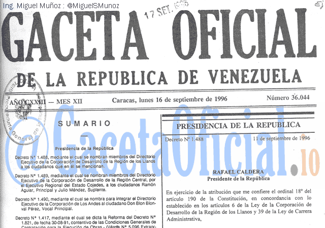 Gaceta Oficial 36044 del 16 Septiembre 1996