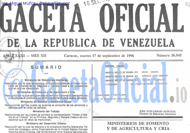 Gaceta Oficial 36045 del 17 Septiembre 1996